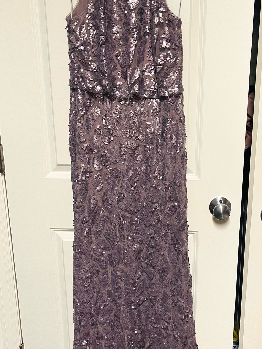 Donna Morgan purple sequined halter gown size 2 in excellent condition